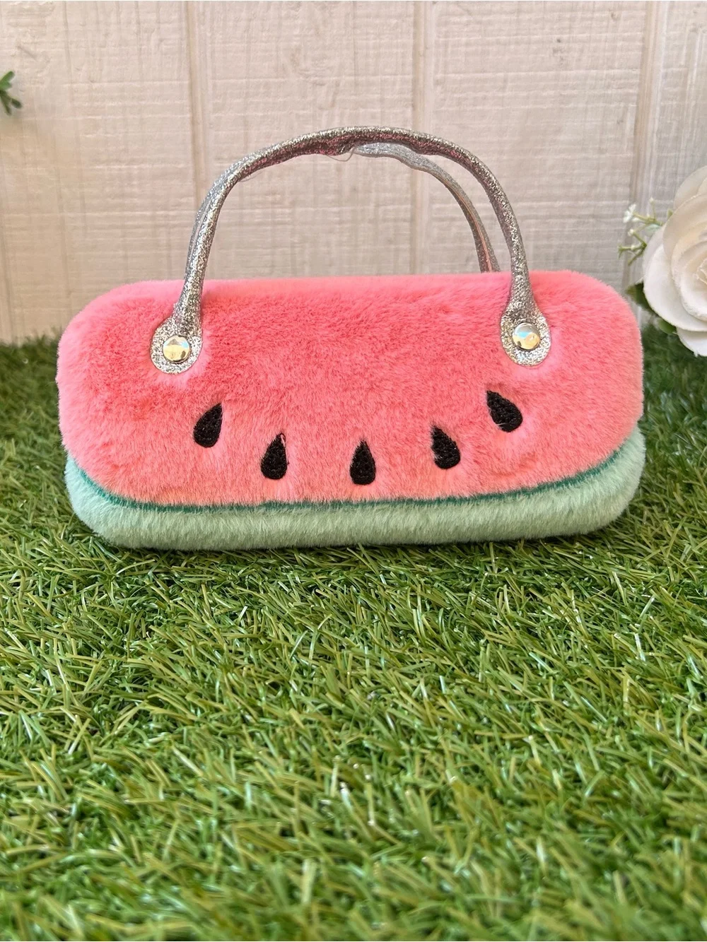 Kids Plush Watermelon Sunglasses Case - Pink and Mint Green